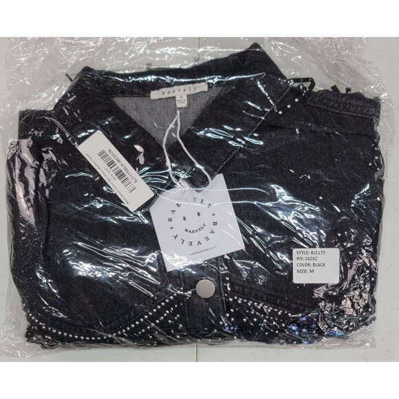 Baevley Crop Denim Jacket Black With Studded Fringe Womens Med New in Bag - Picture 8 of 9